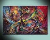 The Elegy: canvas print based on Jewish art painting with kabbalah symbols from Israeli artist. Best gift from Jerusalem