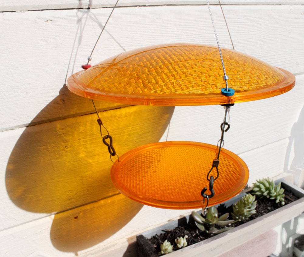 Recycled Bird Feeder, Slow traffic, eco friendly, Yellow birdfeeder upcycled