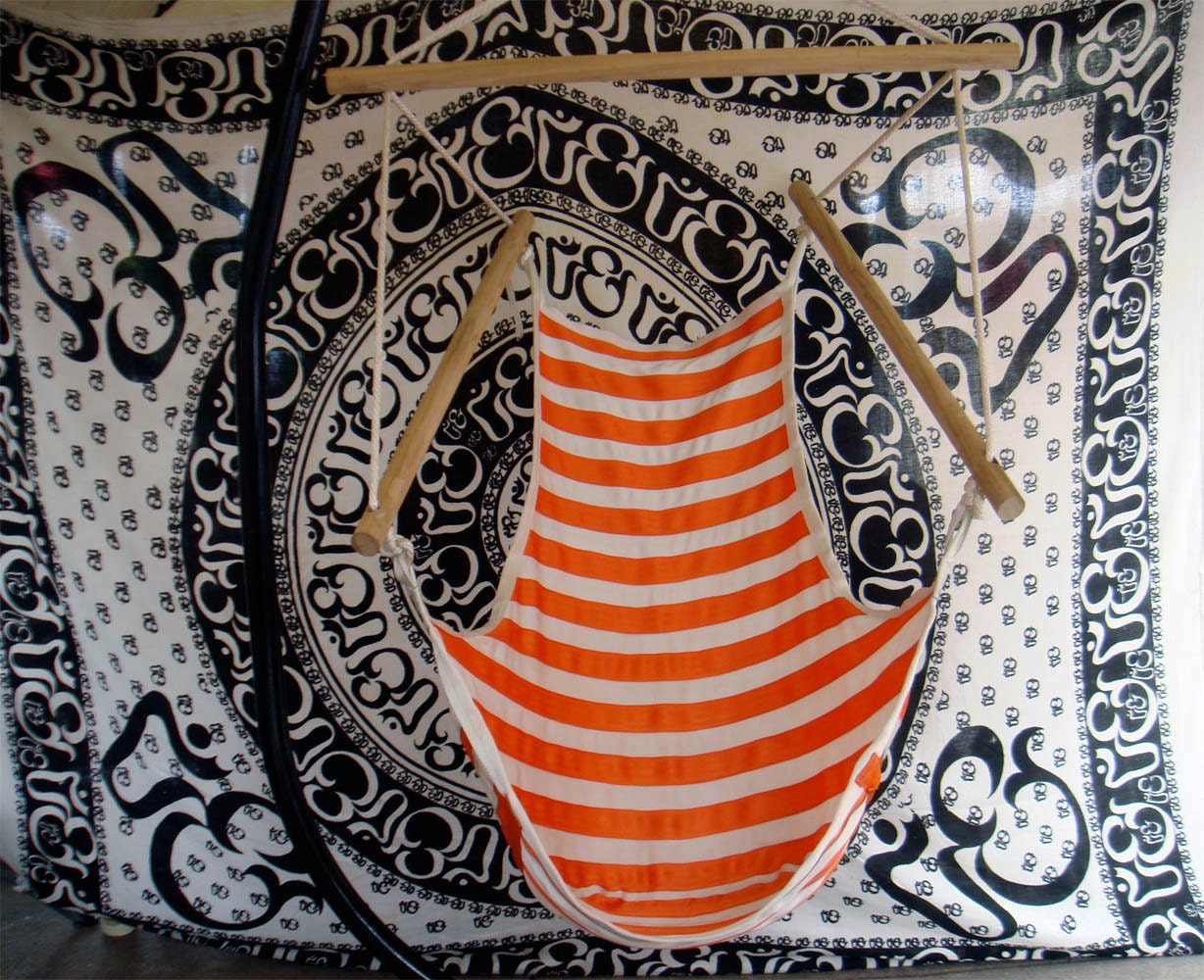 Orange and White Thin Stripe Upcycled Seat Belt Hammock Swing Chair