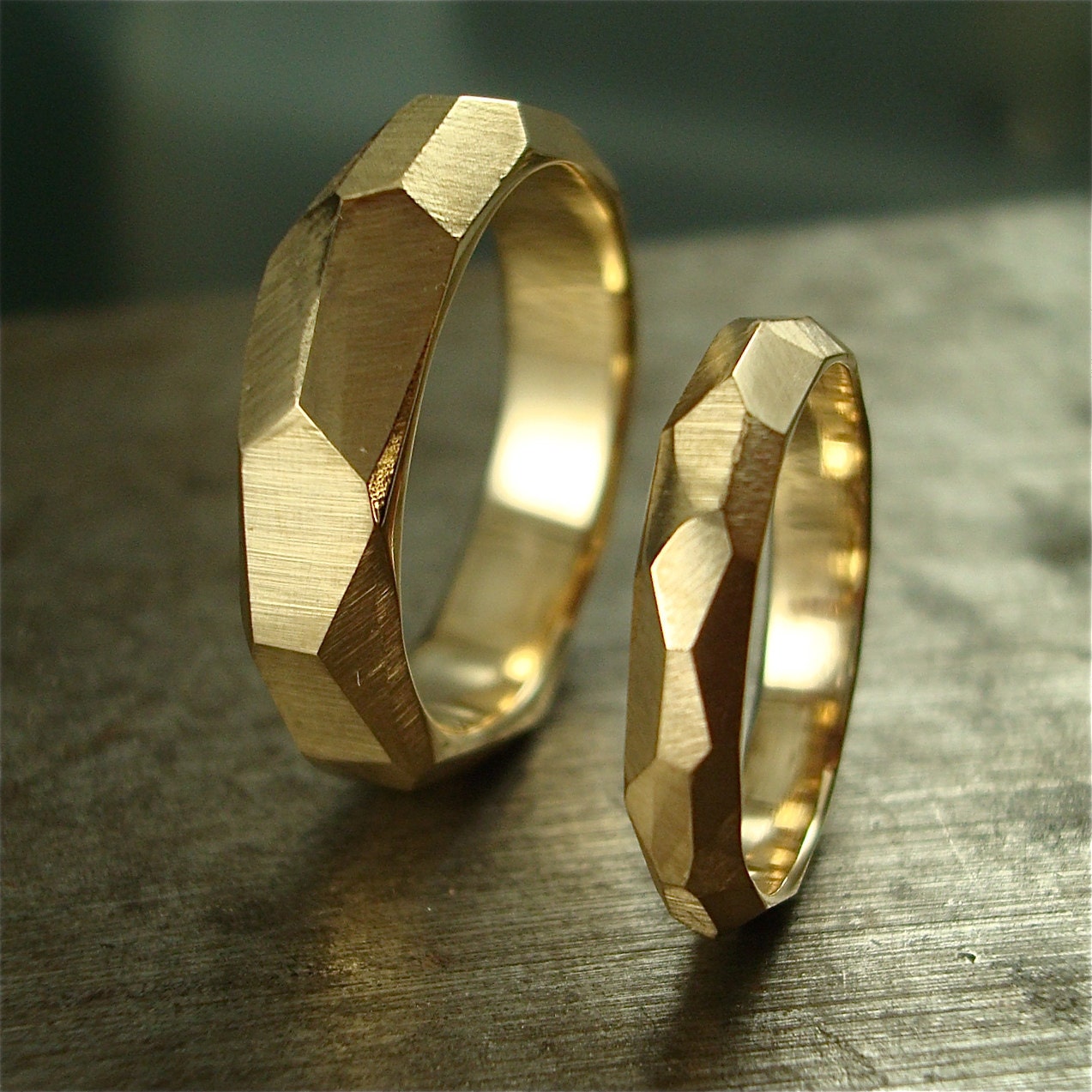 14k gold Chiseled Ring Set - Made to Order - daniellejewelry