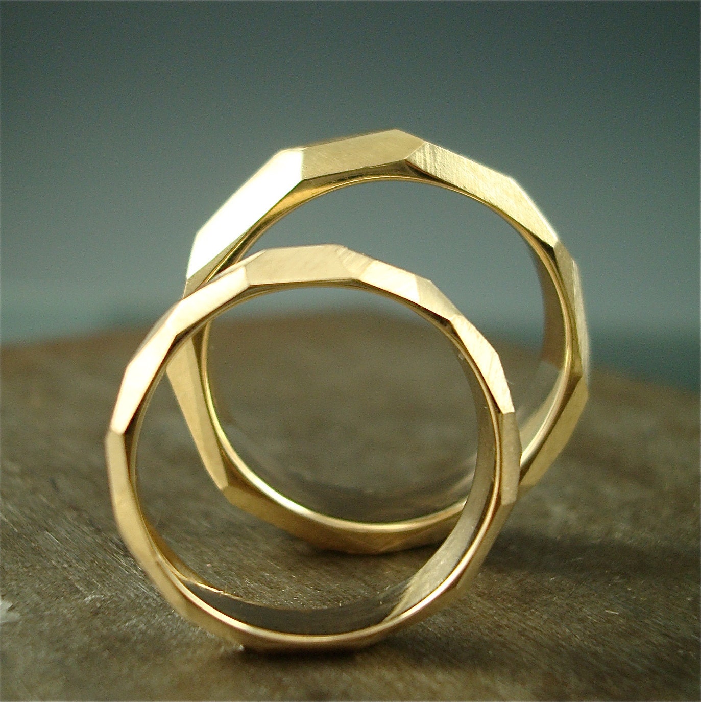 14k gold Chiseled Ring Set - Made to Order