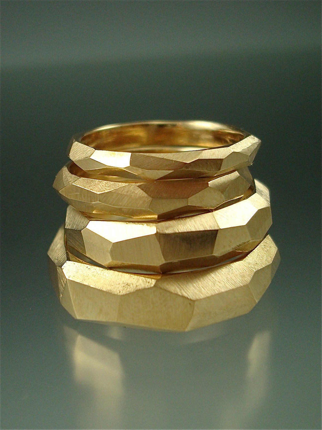 14k gold Chiseled Ring Set - Made to Order