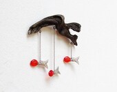 Beach Finds Installation - Driftwood, Glass and Metal Fish - Wall Hanging
