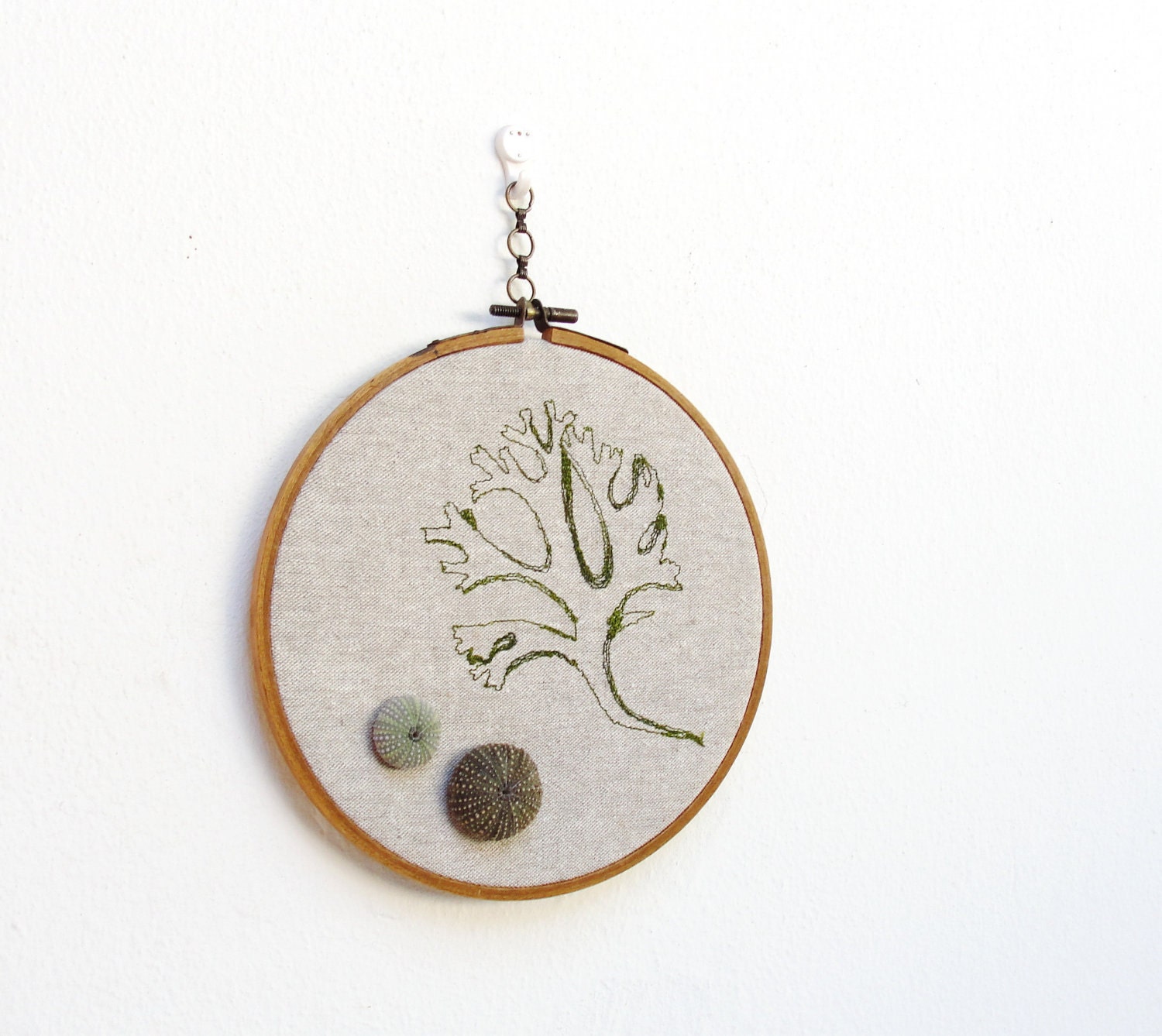 Sea Urchins and Seaweed Tango Embroidered Hoop Wall Hanging