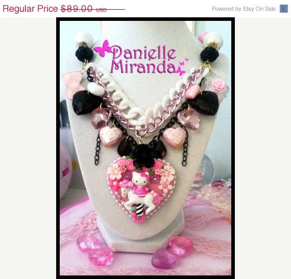 ON SALE Pink Kitty Magic Pony Ride Chunky Charm Bib Necklace
