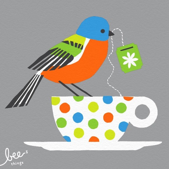 painted bunting limited edition print - grey