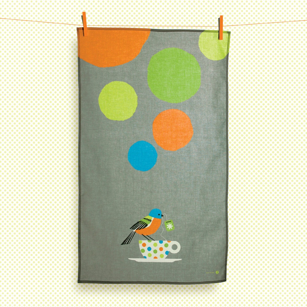 painted bunting tea towel