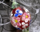 Extra Large Floral Lampwork And Swarovski Crystal Companion Collar Charm