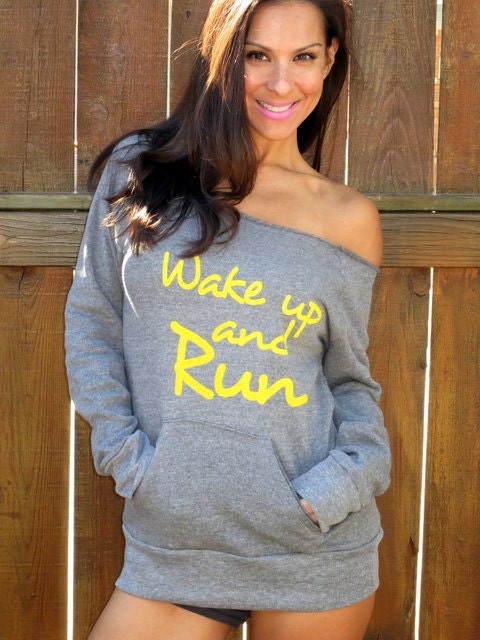 Wake Up and RUN Off the Shoulder Girly Sweatshirt. Size MEDIUM