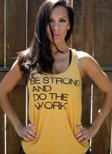 Be Strong and Do The Work.  Flowy Eco-Heather Racerback Tank Size MEDIUM
