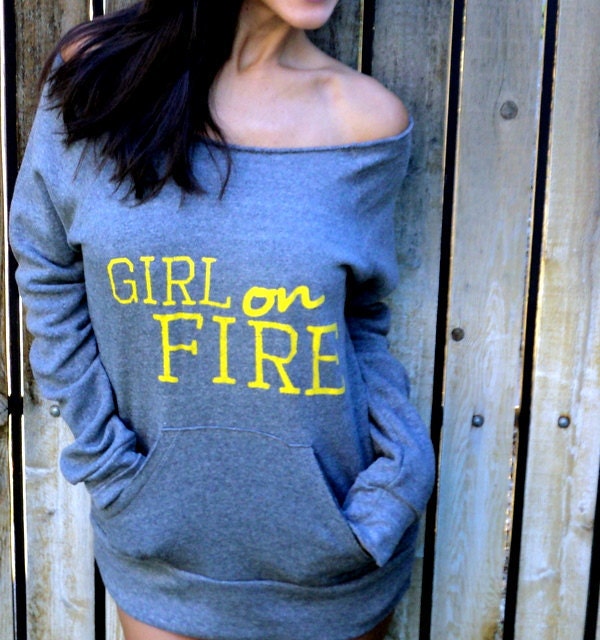 Girl on FIRE Off the Shoulder Girly Sweatshirt.  Size MEDIUM