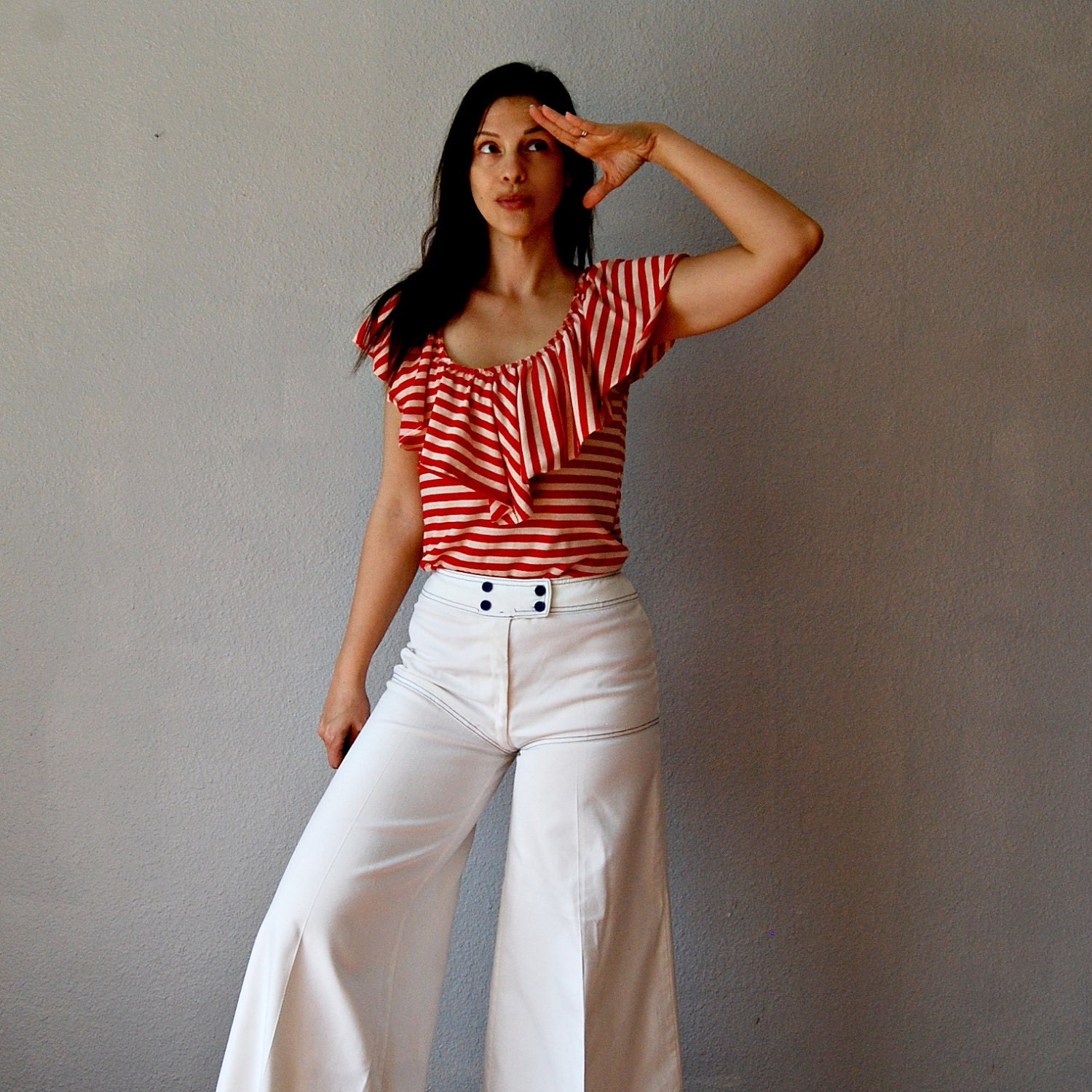 nautical SAILOR pants / 1970s ultra WIDE LEG trousers