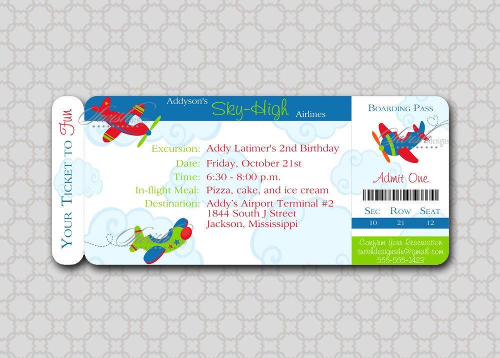 Airplane Boarding Pass - digital Birthday Invitation - printable invite Il_170x135