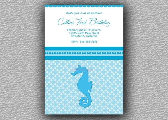 Seahorse Birthday Invitation - Digital Invite - diy - Under the sea Il_570xn