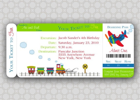 Train Birthday Invitation - Boarding Pass Birthday Invite - Airplane, train, transportation - boy - printable invitations - Il_570xn
