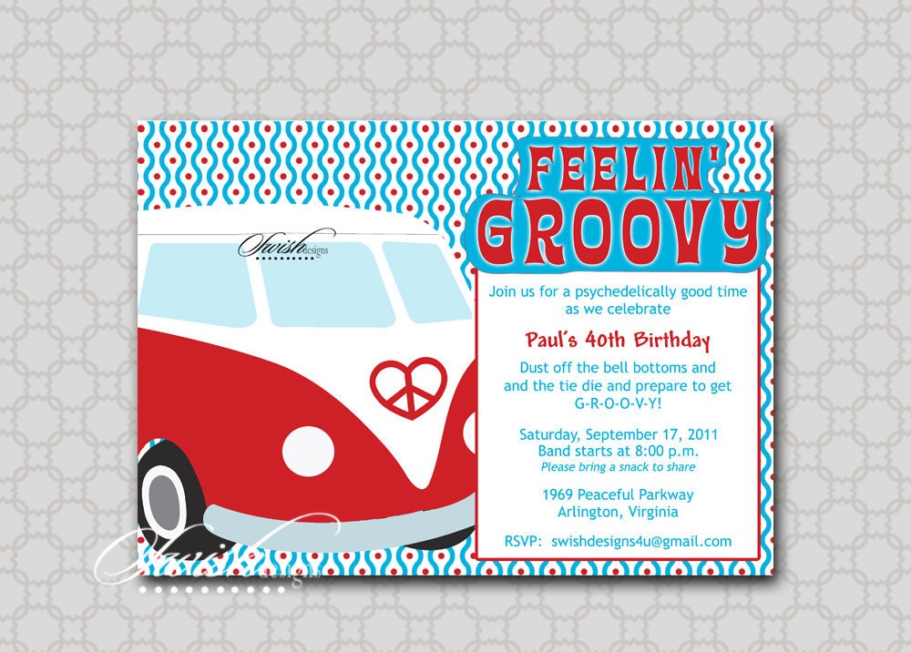 Adult Birthday invitation - Groovy 60s 70s inspired Birthday Party Invitation - Digital Birthday Invite - Il_570xn