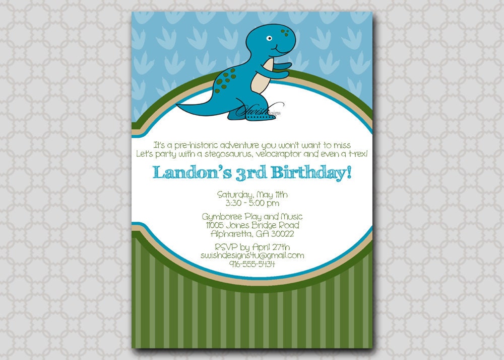Dinosaur Birthday Invitation - 5x7 printable digital invite - Stripes boy printable digital invitations Il_570xn
