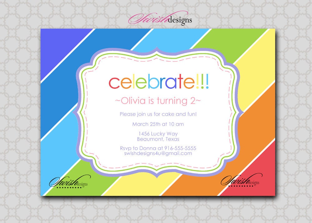 Rainbow Birthday Invitation - boy-girl- Digital Printable Birthday 5x7 Invite