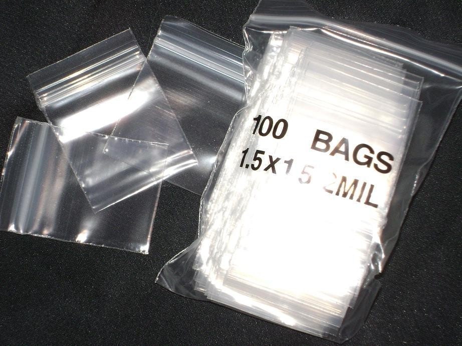 100 Plastic Zip Lock Clear Bags 1.5x1.5