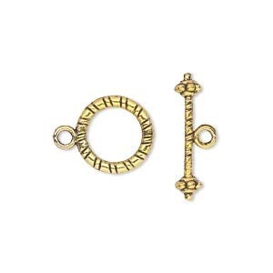 8812FX- Clasp, toggle, antiqued gold-plated pewter, 13mm double-sided round, 10 sets