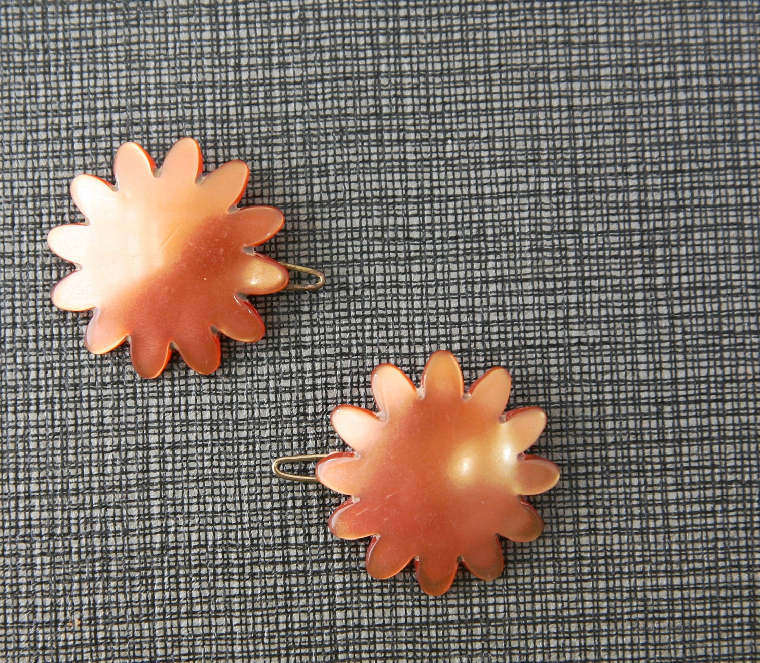 1960s French Barrettes- Copper Daisies