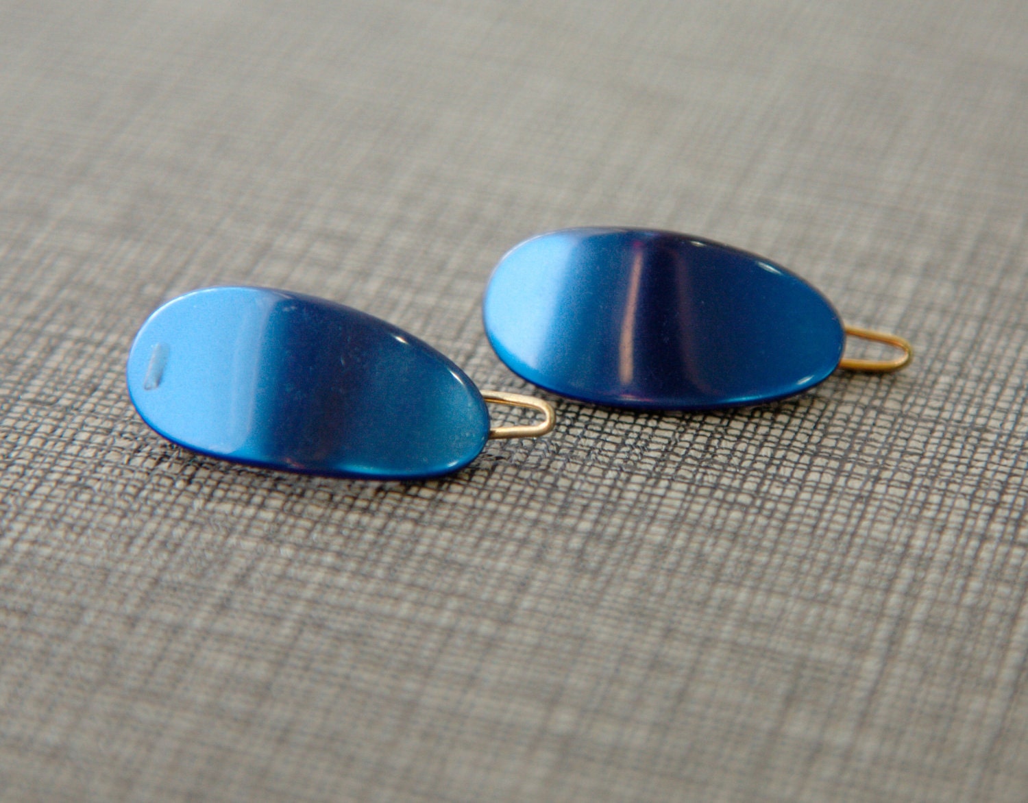 Vintage 60s French Barrettes- Tiny Blue Set of 2