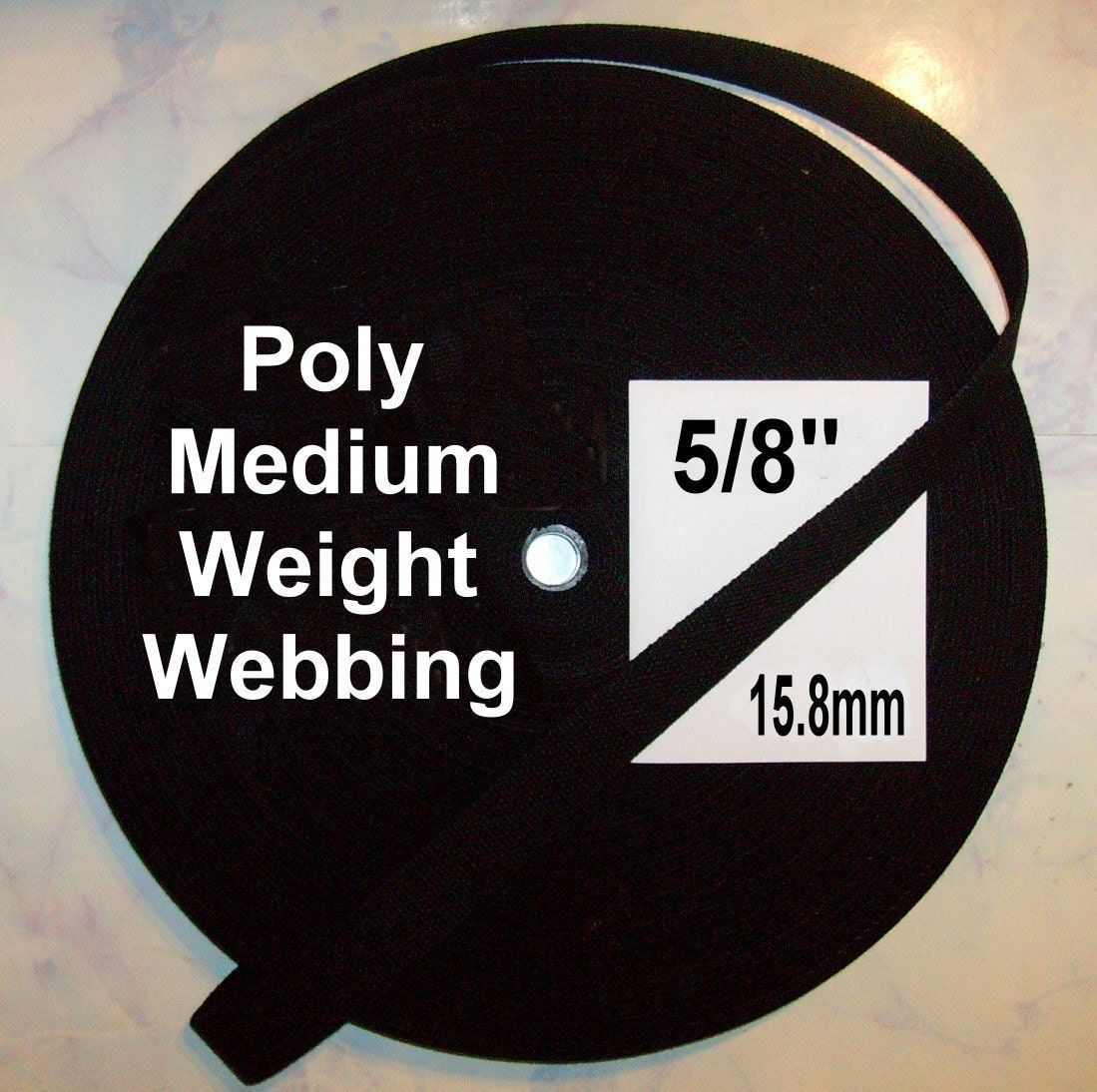 100 Yards, 5/8 inch, POLY Webbing, MEDIUM Weight, Strap, BLACK