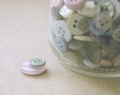 Multiple Color Button Photograph, Soft, Pastel Colors, Pink, Blue, Green, Glass Jar, Nursery Art, Craft Room Art, 8 x 10 - One Button, Two
