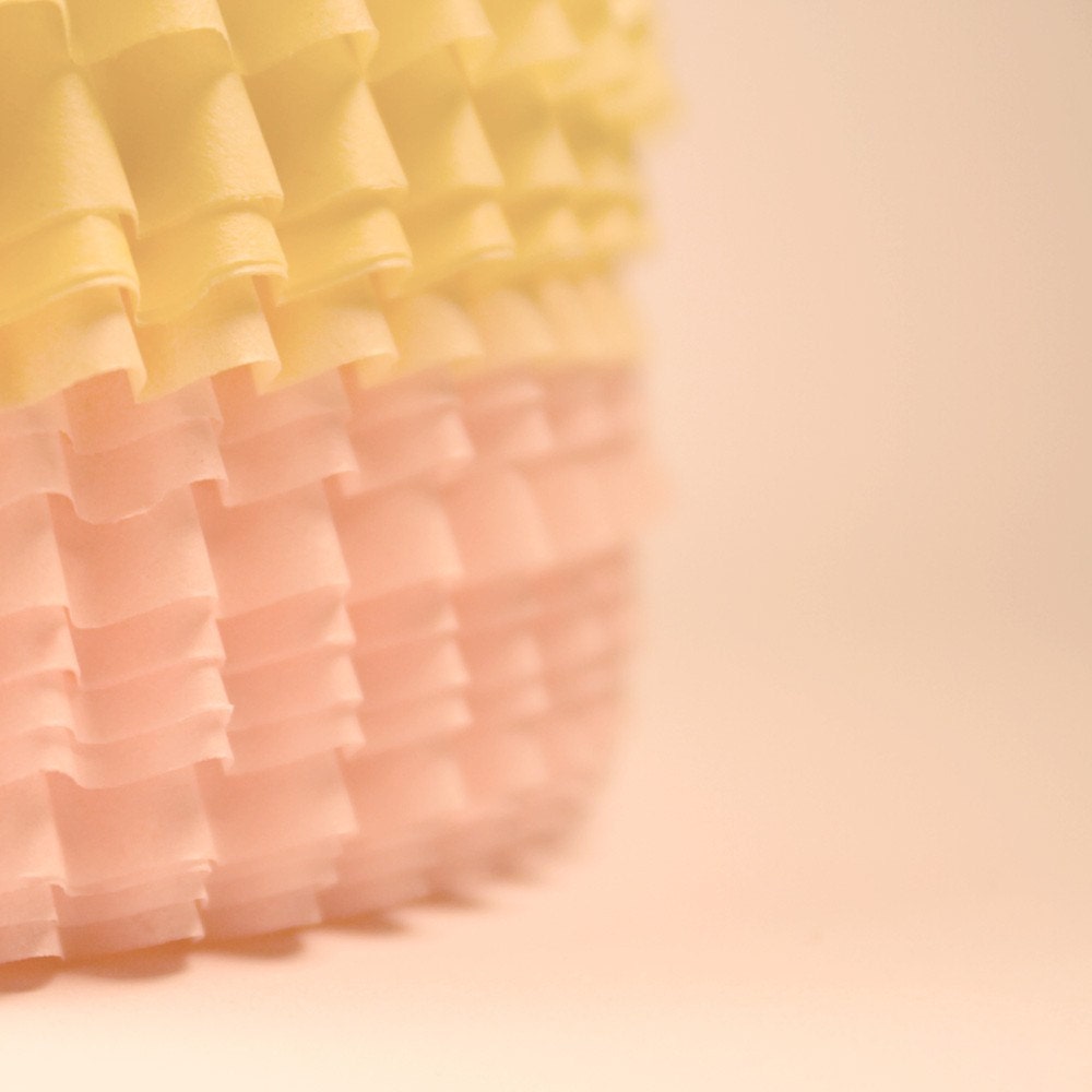 Pastel Cupcake Wrapper Photograph, Pretty, Soft Colors in Pink and Yellow, Whimsical Photography, Nursery Photograph, 5 x 5 - Ruffles