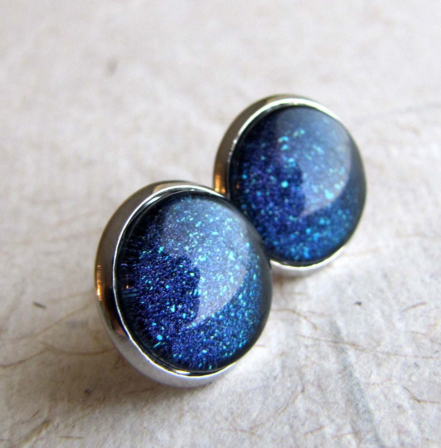 Midnight Blue Earrings - Starry Nights Post Earrings - Silver Post Earrings - AshleySpatula