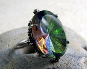 Gothic Carnival Ring - Vitrail Rainbow Vortex - Vintage Glass Ring