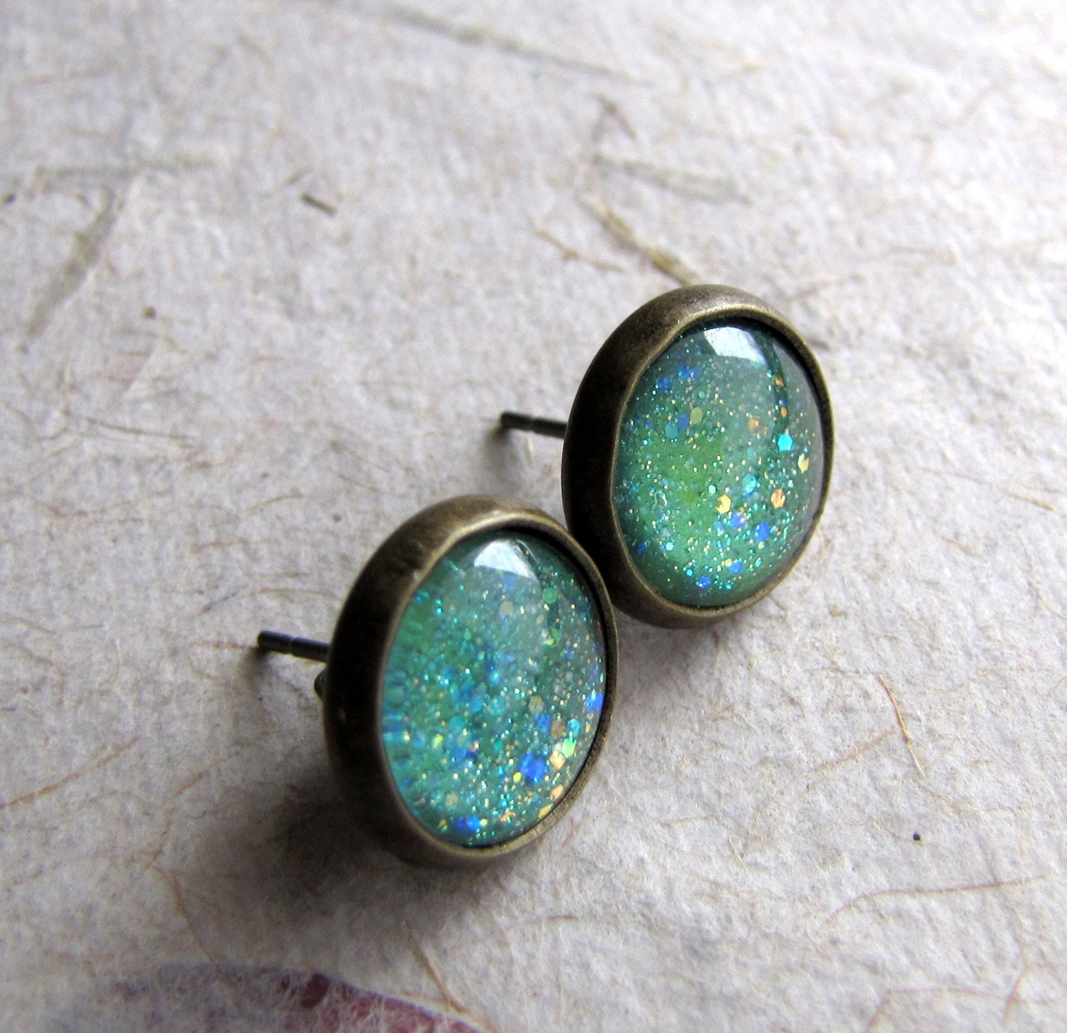Seafoam Green Earrings Antiqued Brass Honeydew Rain Earrings