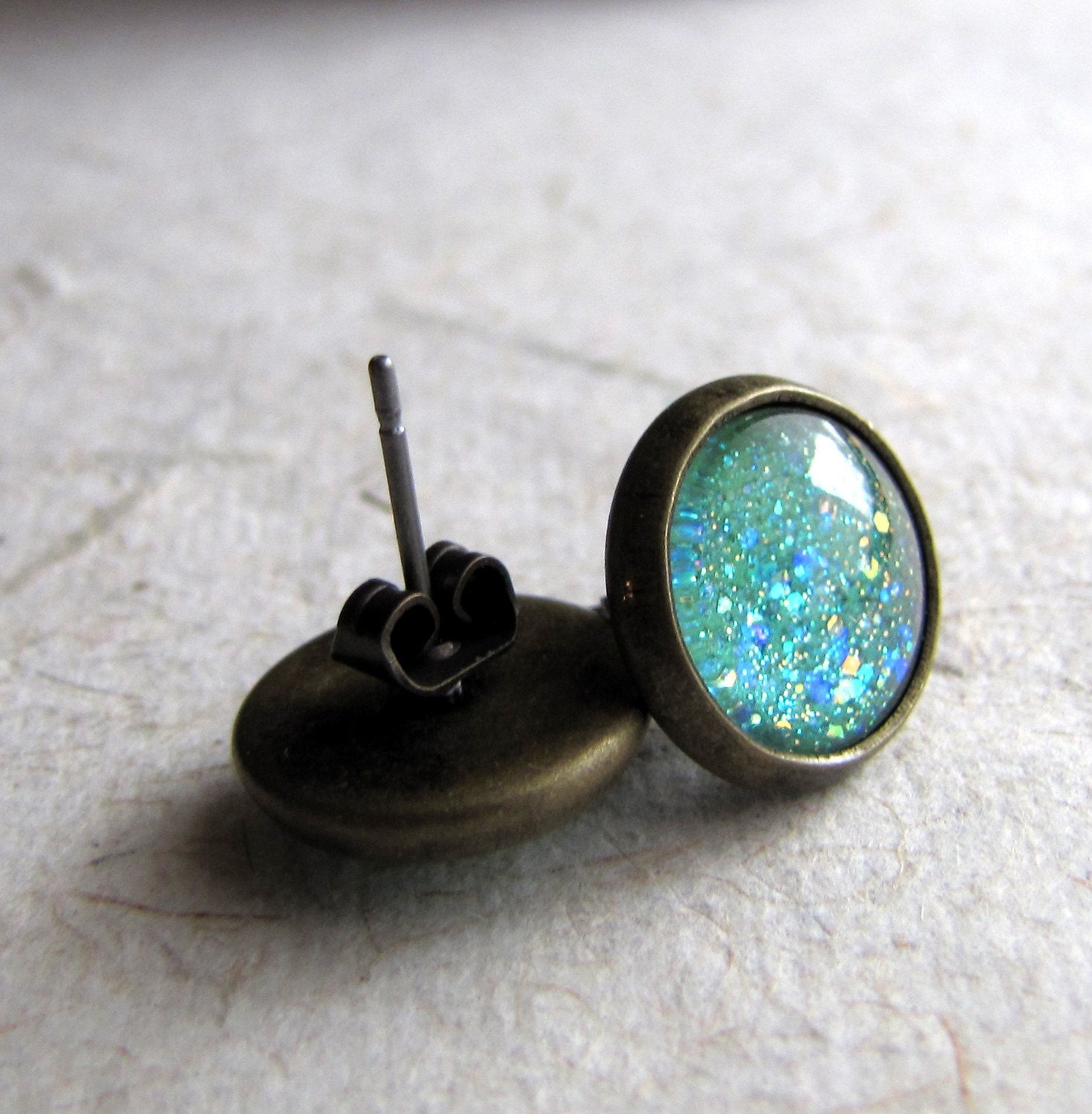 Seafoam Green Earrings Antiqued Brass Honeydew Rain Earrings