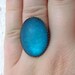 Big Teal Cocktail Ring - Satin Glow Caribbean Frost Ring in Antiqued copper