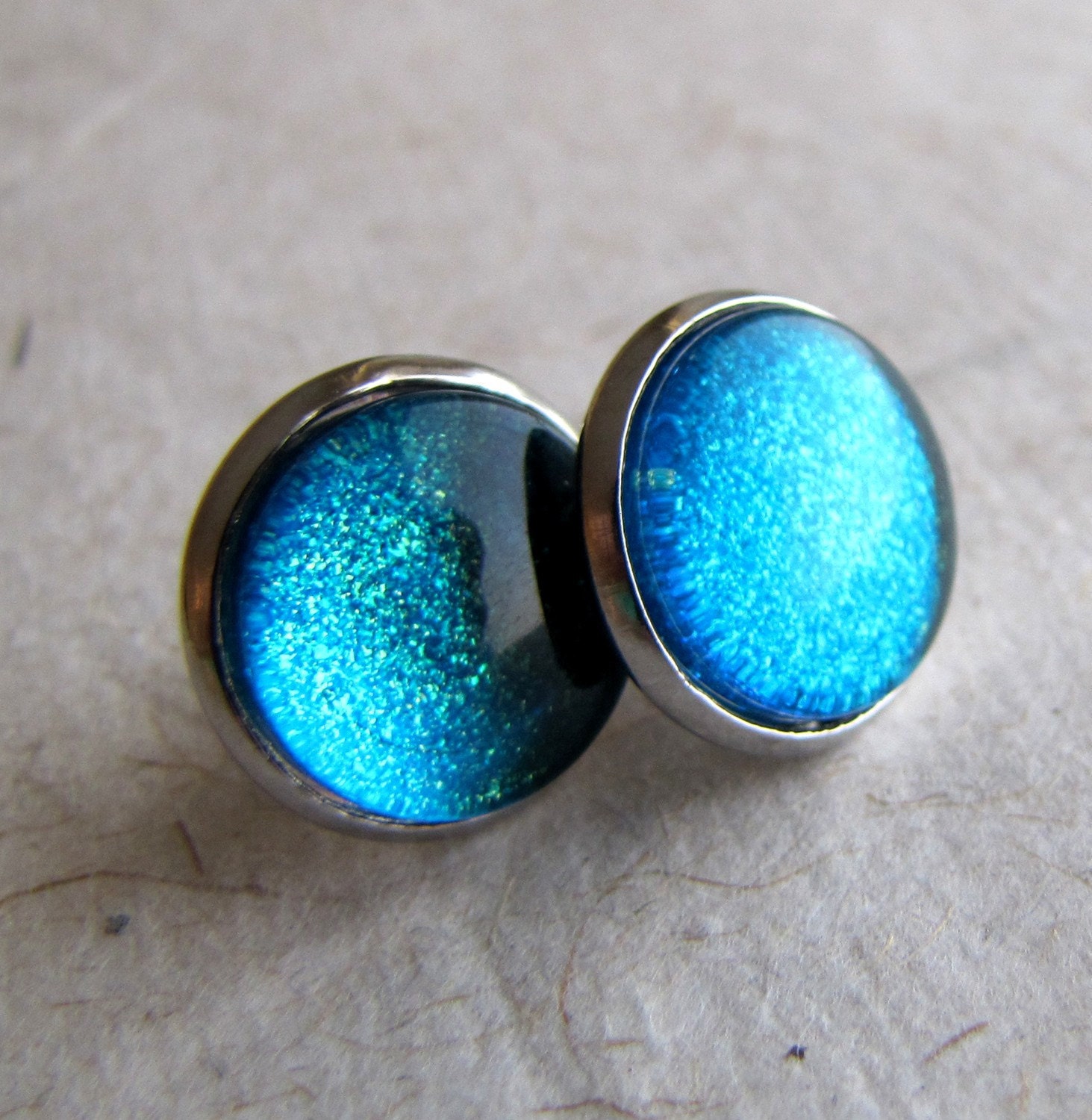 Turquoise Galaxy Post Earrings 12mm Silver