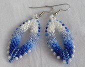 Blue gradient dangle beaded earrings on hypoallergenic surgical steel hooks