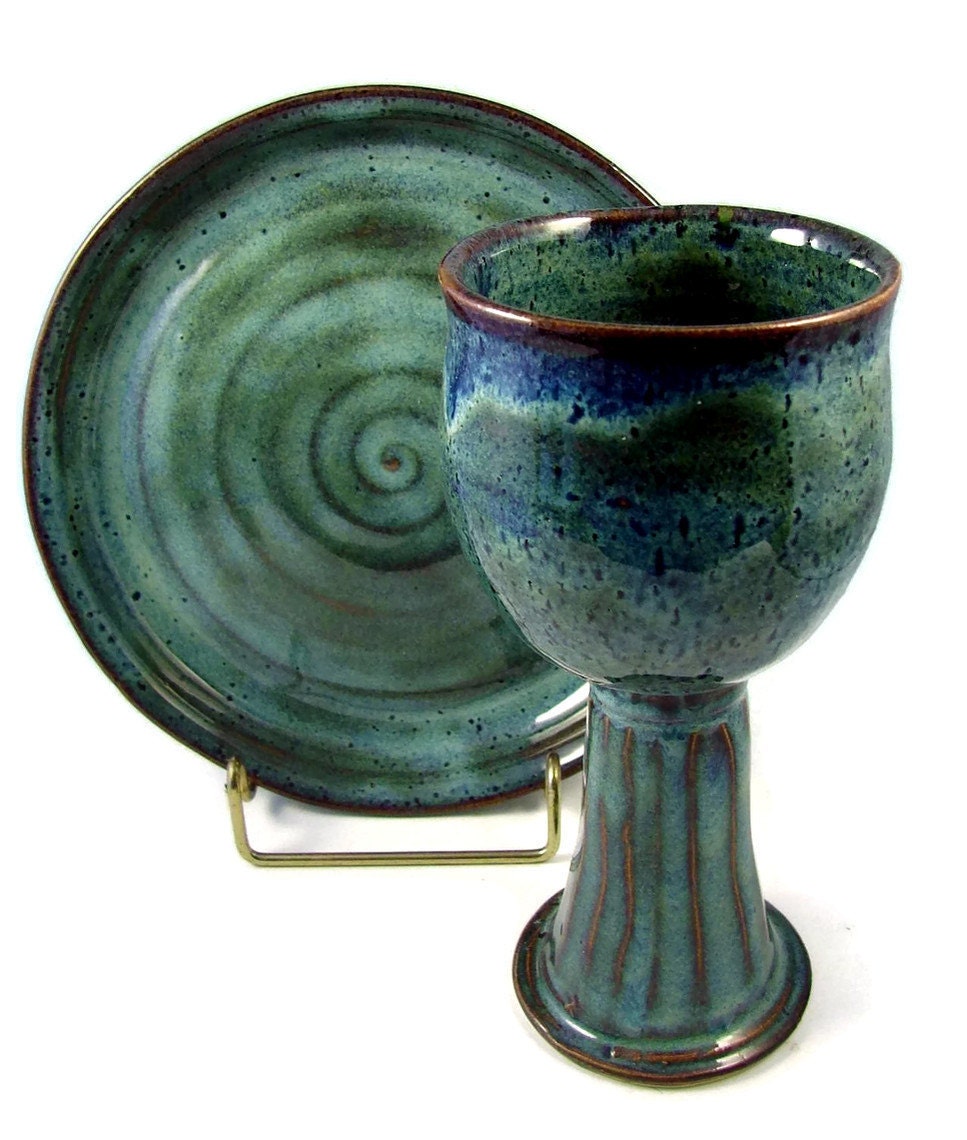 Ceramic Chalice and Paten Set - Custom and Handmade for You -  For Wedding, Communion or  Kiddush Ceremony - Wheel Thrown Stoneware Pottery