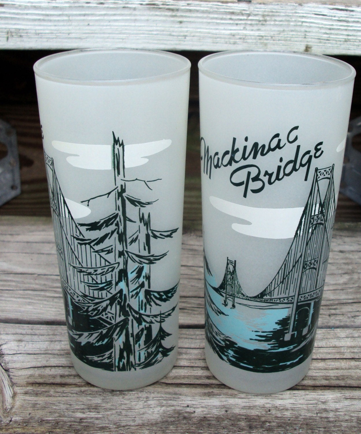 Vintage Frosted Mackinac Bridge Glasses