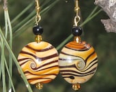 Tiger Swirls Glass Lentil Bead Earrings Free US Shipping