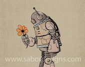 Robot Flower Art Print 11x14