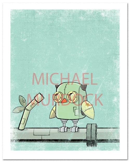 Robot Owl art print - 11x14