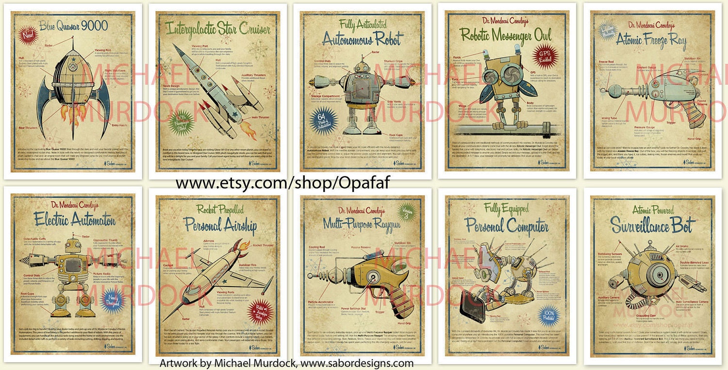 Retro Art Prints - 3 pack - vintage style 8.5x11