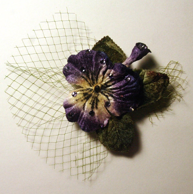 Tiny Pansy Fascinator Hair Clip Accessory by Cutie Dynamite Retro Pinup Dita
