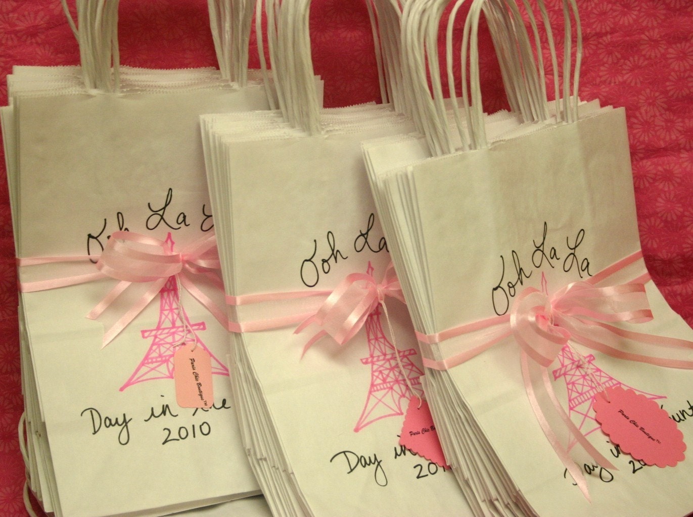 Personalized Paris Party Themed Favor Bags Eiffel Tower Party Decorations - Shopping Bags with Handle SET of 10