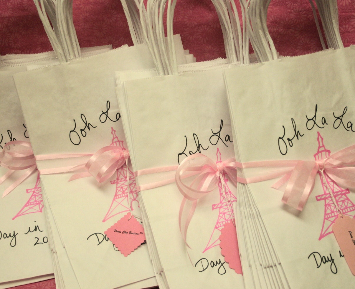 SET of 40 Paris Party Favor Bags Treat Shopping Bags for Bridal Shower Baby Shower Wedding Favors Birthday Party Girl Teen
