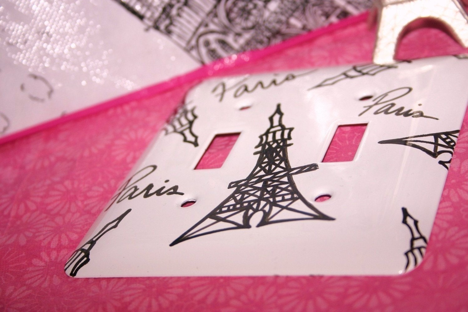 Eiffel Tower Hand Painted Decorative Double Switch Plate Paris themed Switch Plate - eiffel tower switch plate