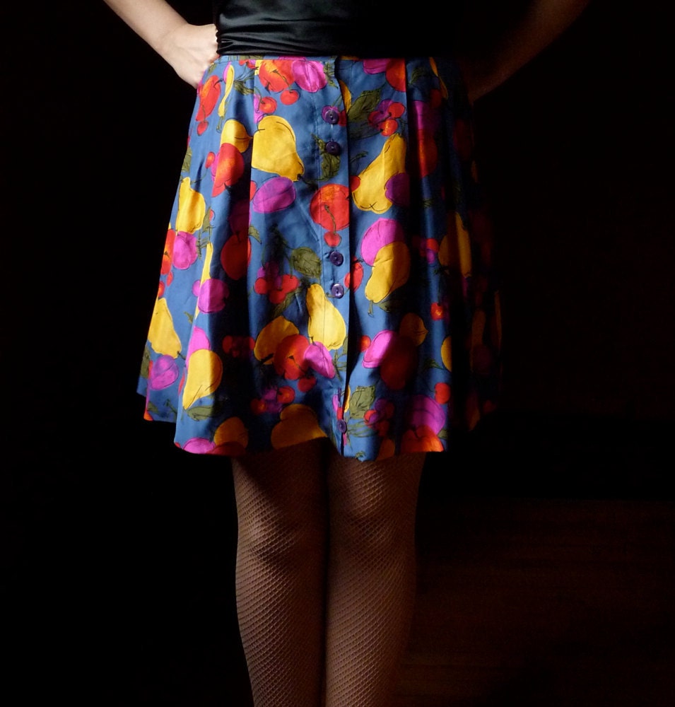 Vintage 1980's - Fruity Fun Colorful A Line Skirt in Silk
