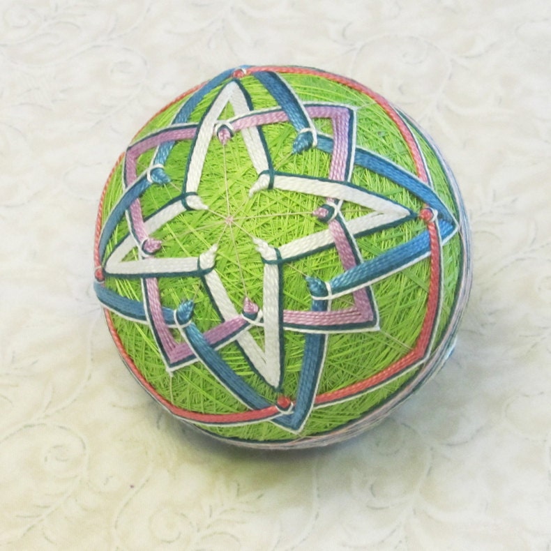 Temari Ornament Japanese Embroidered Ball Decoration in Easter Spring Colors