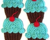 Chocolate Turquoise Cupcakes Scarf  Red Cherry 70 inch Made To Order