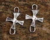 Two Rustic Little Cross link Charms in Sterling Silver